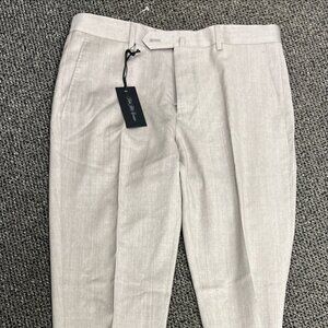 $268 NWT Saks Fifth Avenue Tan 100% Wool Flat Front Dress Pants Trousers 32